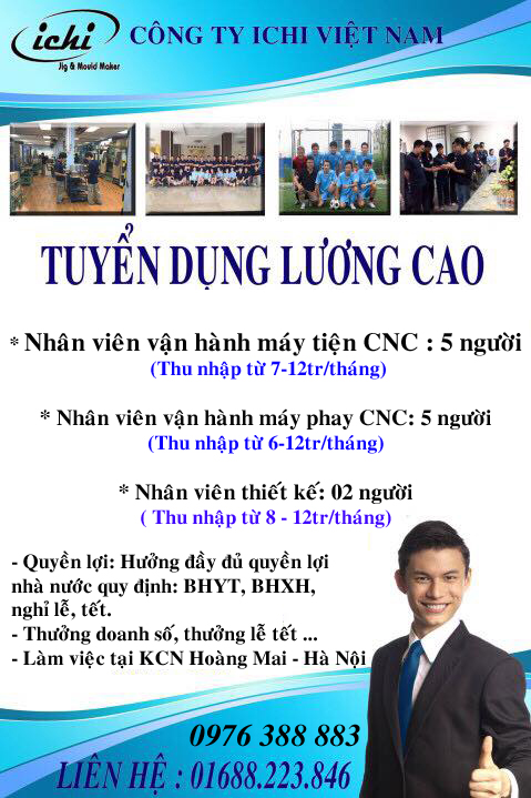 Việc làm, tuyển dụng thợ CNC tại Hoàng Mai, Hà Nội